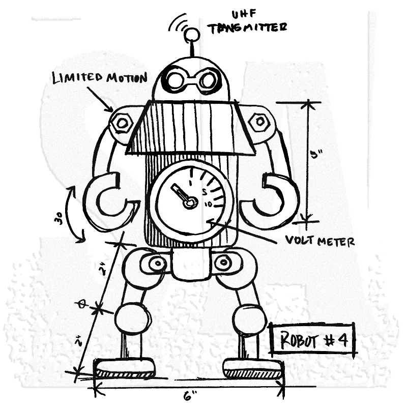 800x800 Tim Holtz Wood Mounted Stamp - Robot Sketch Images