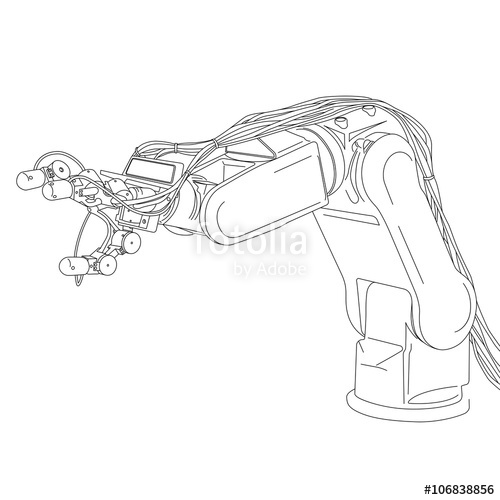 500x500 Robot Arm, Industrial Machinery, Line Drawing Illustration Stock - Robotic Arm Sketch
