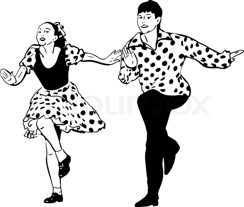800x679 Black And White Vector Sketch Of A Guy With A Girl Dancing Rock - Rock And Roll Sketch