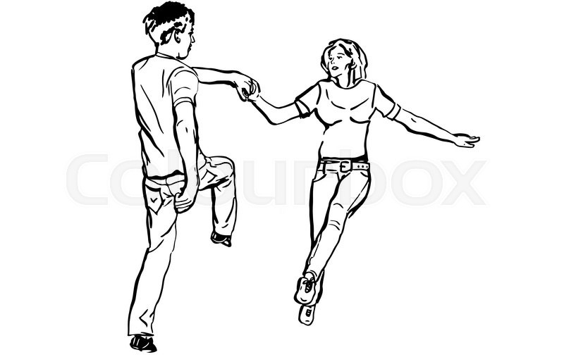 800x507 Black And White Vector Sketch Of A Guy With A Girl Dancing Rock N - Rock And Roll Sketch