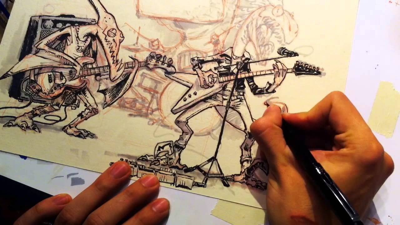 1280x720 Drawing Jurassic Punk Rock Band - Rock Band Sketch