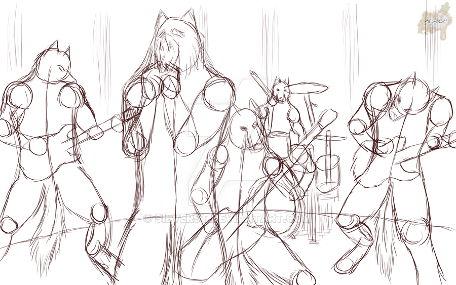 900x563 Werewolf Rock Band Sketch By Silverst - Rock Band Sketch