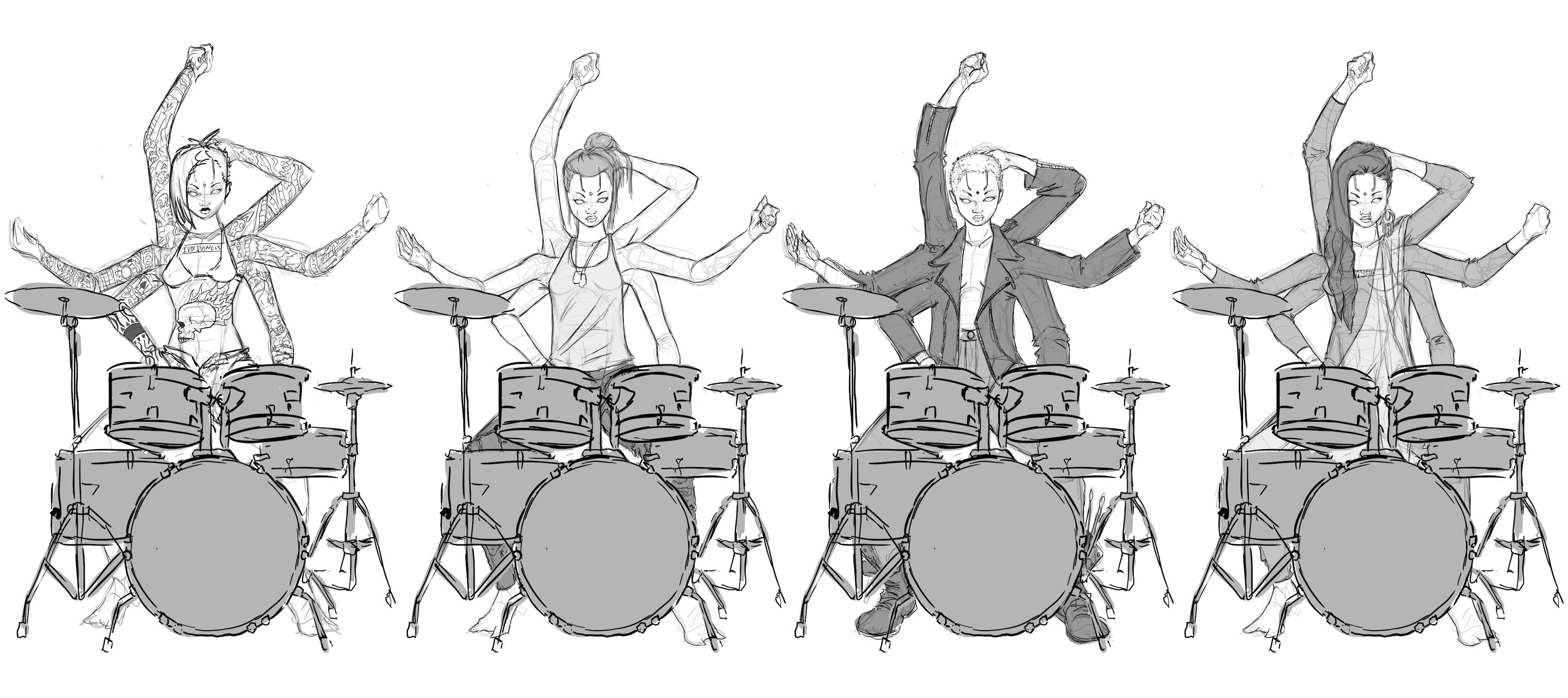 3773x1680 Alien Rock Band - Rock Band Sketch