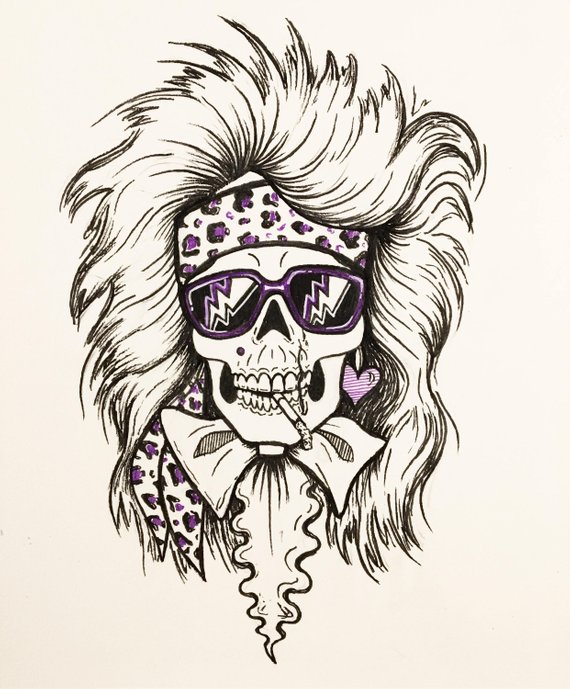 570x689 Rock N Roll Skull Original Drawing - Rock N Roll Sketch
