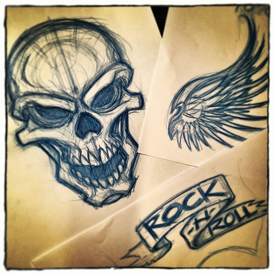 894x894 Rock N Roll Skull Sketches By Kamenliter - Rock N Roll Sketch