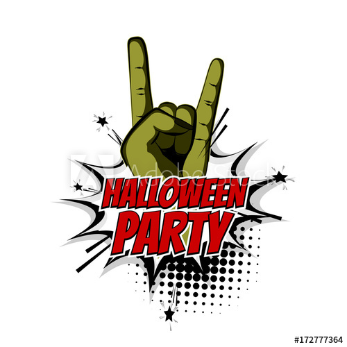 500x500 Zombie Green Hand Wow Pop Art Cartoon Style. Comic Book Text - Rock N Roll Sketch