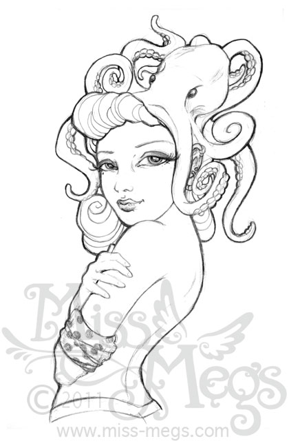 420x650 Rockabilly Octopus - Rockabilly Sketch