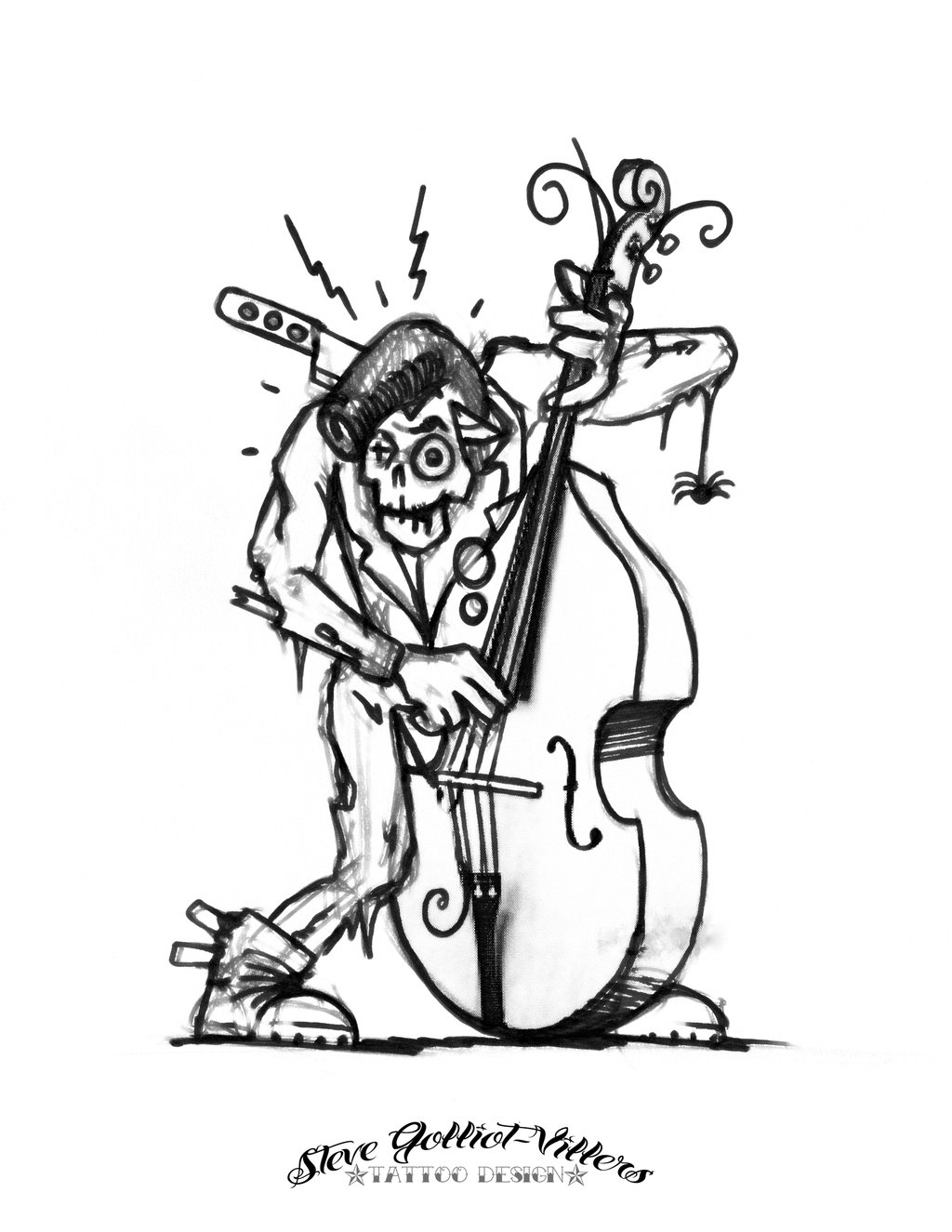 1024x1325 Rockabilly Zombie Tattoo Sketch By Stevegolliotvillers - Rockabilly Sketch