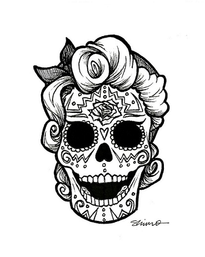 414x519 Day Of The Dead, Draw, Illustration, Rockabilly, Skull - Rockabilly Sketch