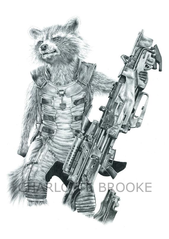 570x806 Rocket Raccoon Pencil Portrait Drawing Print Etsy - Rocket Raccoon Sketch