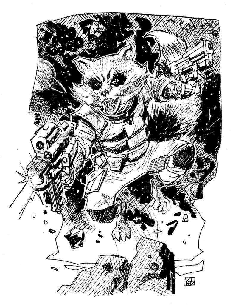 782x1022 Rocket Raccoon Sketch By Deankotz Lineart - Rocket Raccoon Sketch
