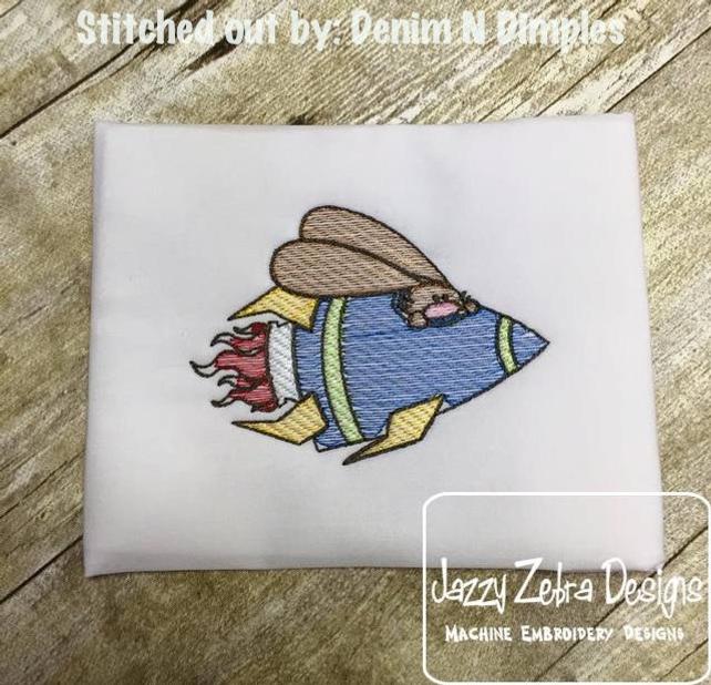 642x618 Rocket Ship Bunny Sketch Machine Embroidery Design Instant Etsy - Rocket Ship Sketch