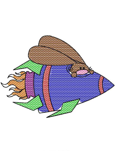 489x640 Bunny In Rocket Ship Sketch Embroidery Design - Rocket Ship Sketch