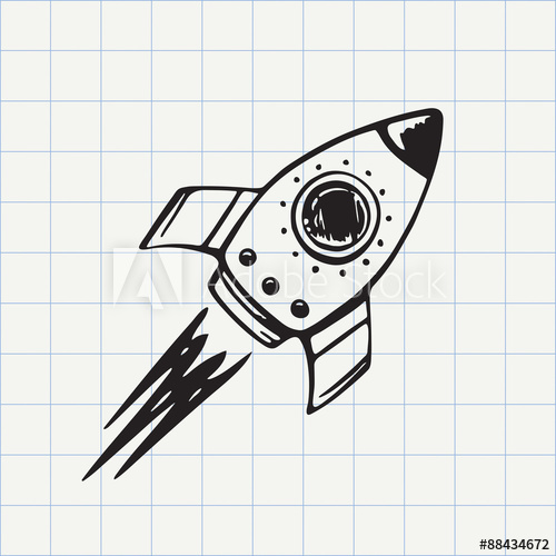 500x500 Rocket Ship Doodle Icon. Hand Drawn Sketch In Vector - Rocket Sketch