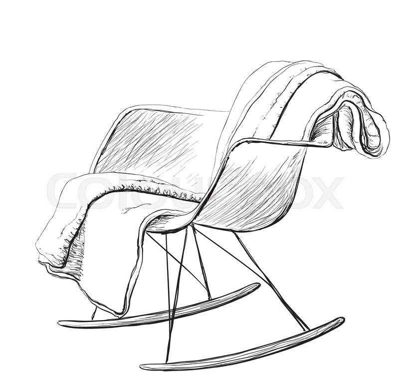 800x761 Rocking Chair Sketch Style Vector Illustration. Plaid On The Chair - Rocking Chair Sketch