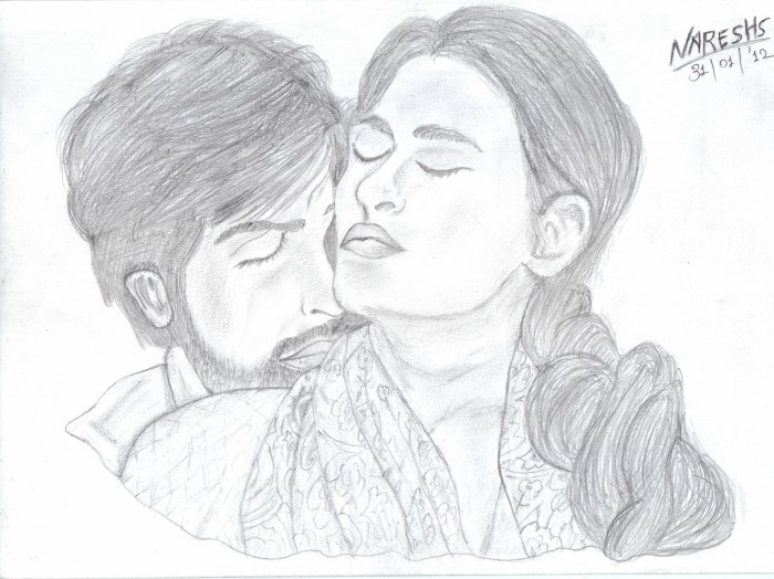 700x524 Pencil Sketch Of Ranbir And Nargis Fakhri In Rockstar - Rockstar Sketch