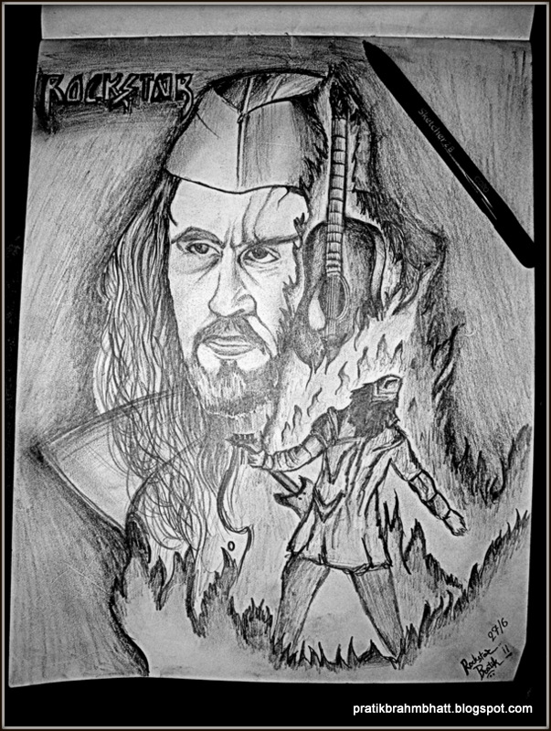 603x800 Pratik Brahmbhatt Rockstar Ranbeer Kapoor Pencil Sketch By Pratik - Rockstar Sketch