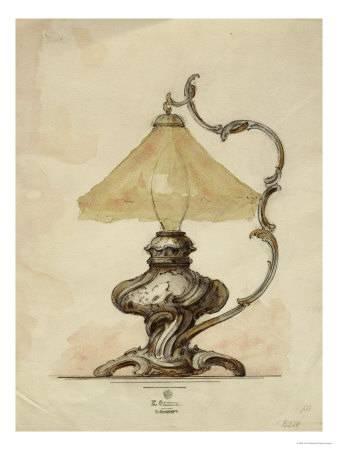 338x450 A Drawing Of A Silver Table Lamp With A Twisted Fluted Body In - Rococo Sketch