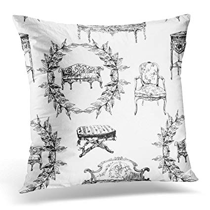 425x425 Tomkeys Throw Pillow Cover Black Toile Pattern With - Rococo Sketch
