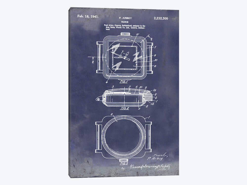 1000x750 P. Arbey (Rolex) Watch Patent Sketch (Vintage Bl... Bill Cannon - Rolex Sketch