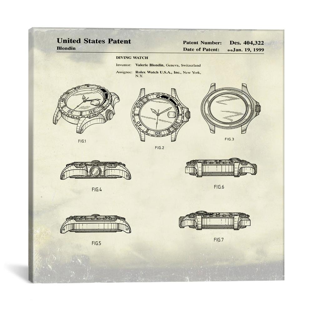 1000x1000 Valerie Blondin (Rolex) Diving Watch Patent Sketch (Vintage) - Rolex Watch Sketch