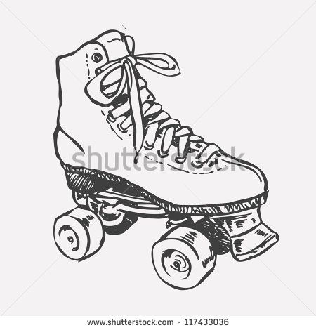 450x470 Retro Roller Skate. Drawing Style. Vector Object Isolated On White - Roller Skate Sketch