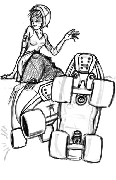 396x612 Roller Girl Sketch By Will Samatis - Roller Skate Sketch