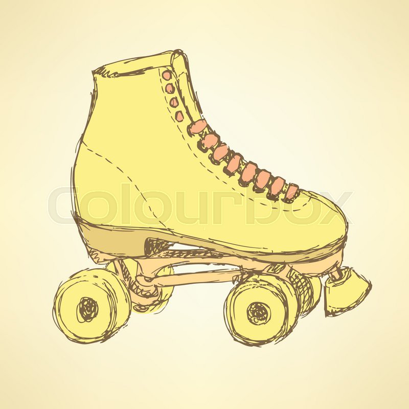 800x800 Sketch Skating Shoes In Vintage Style, Vector Stock Vector - Roller Skate Sketch
