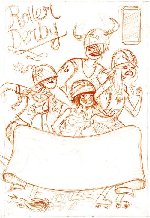 500x725 Illustration. Roller Derby Poster Sketch - Roller Sketch