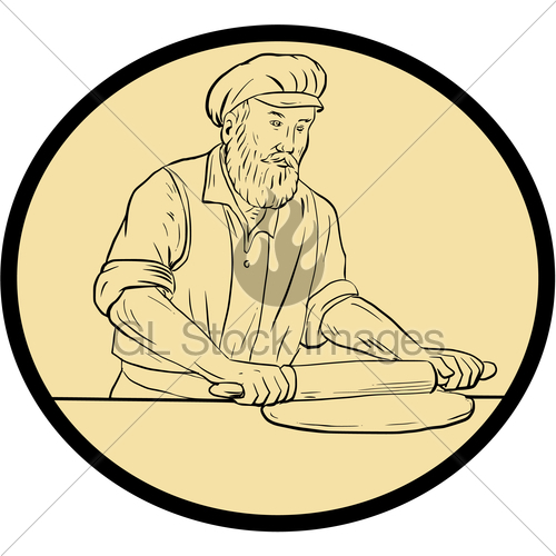 500x500 Medieval Baker Rolling Pin Oval Drawing Gl Stock Images - Rolling Pin Sketch