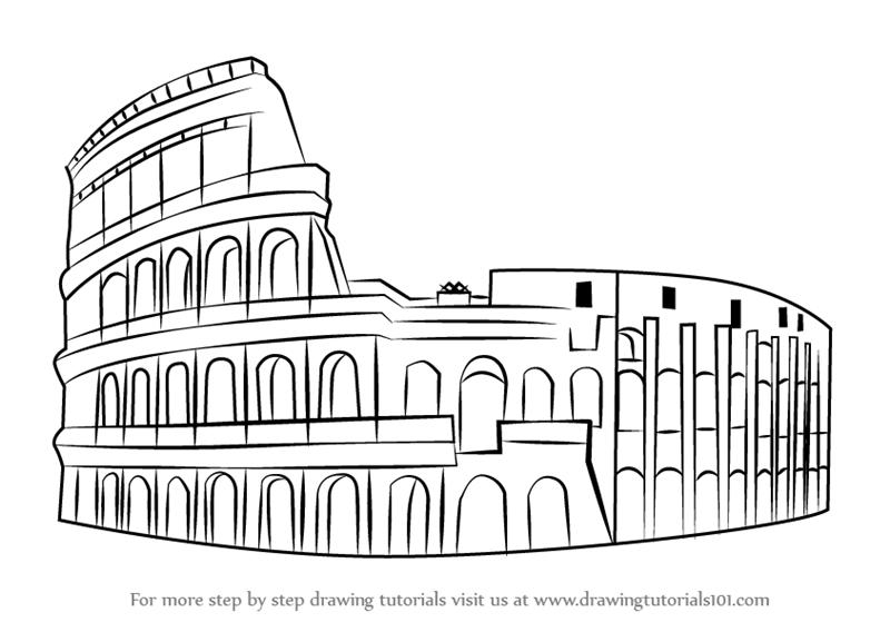 800x568 Learn How To Draw The Colosseum (Wonders Of The World) Step By - Roman Colosseum Sketch