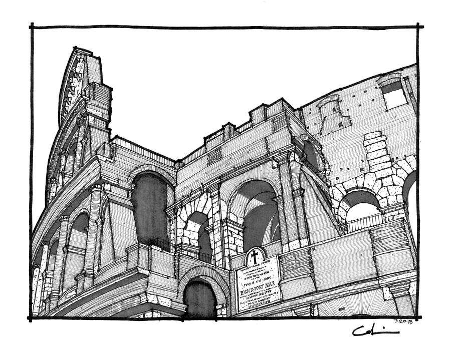 900x689 Roman Colosseum Drawing By Calvin Durham - Roman Colosseum Sketch