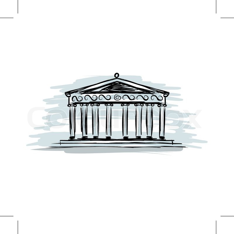 800x800 Building With Columns, Sketch For Your Design, Vector Illustration - Roman Column Sketch