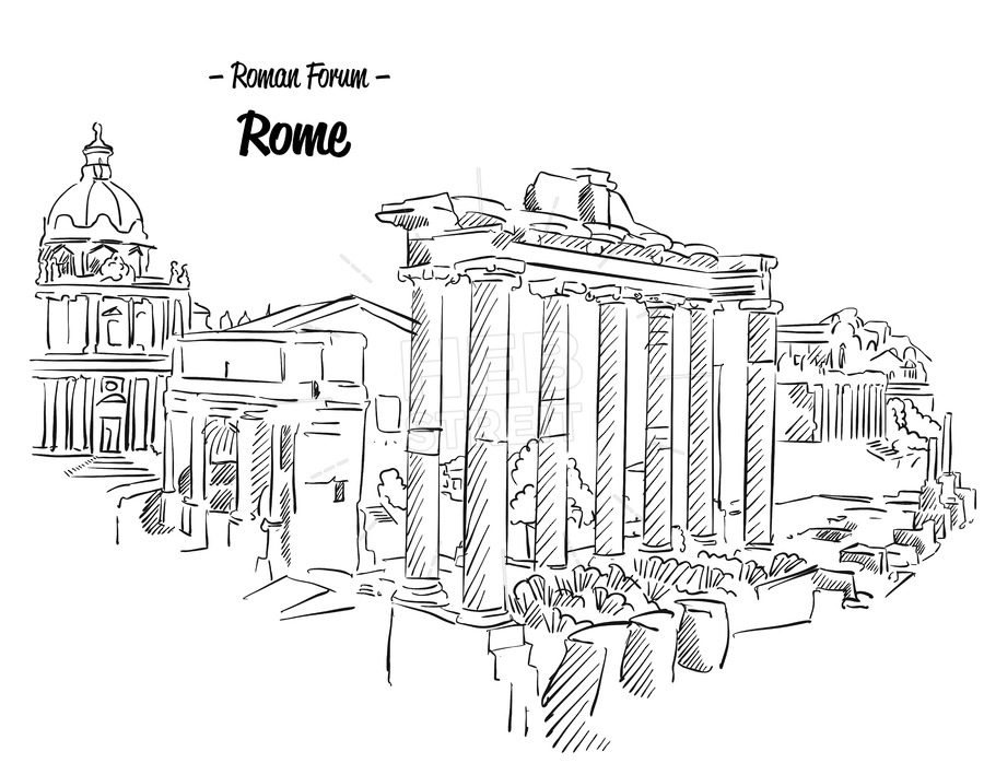 900x709 Rome Roman Forum Sketch Famous Landmark Hebstreits - Roman Column Sketch