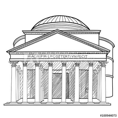 500x500 Rome Famous Building Pantheon. Italian Architectural Landmark - Roman Column Sketch