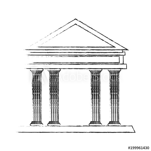 500x500 Bank Columns Building On Black And White Sketch Colors Vector - Roman Column Sketch