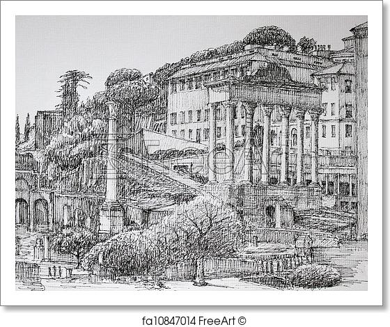 560x470 Free Art Print Of Roman Forum Cityscape Painted By Ink Freeart - Roman Forum Sketch