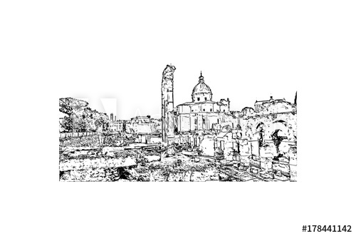 500x331 Hand Drawn Sketch Of Roman Forum Rome, Italy In Vector - Roman Forum Sketch