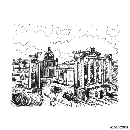 500x500 Roman Forum In Rome, Italy. Vector Hand Drawn Sketch. - Roman Forum Sketch