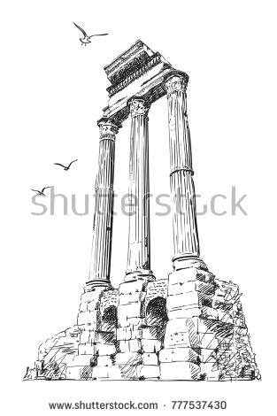 313x470 Sketch Of Remains Of Pillars Of Temple Of Castor And Pollux In - Roman Forum Sketch