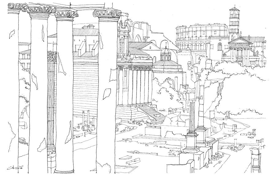 900x577 The Forum Drawing By Calvin Durham - Roman Forum Sketch