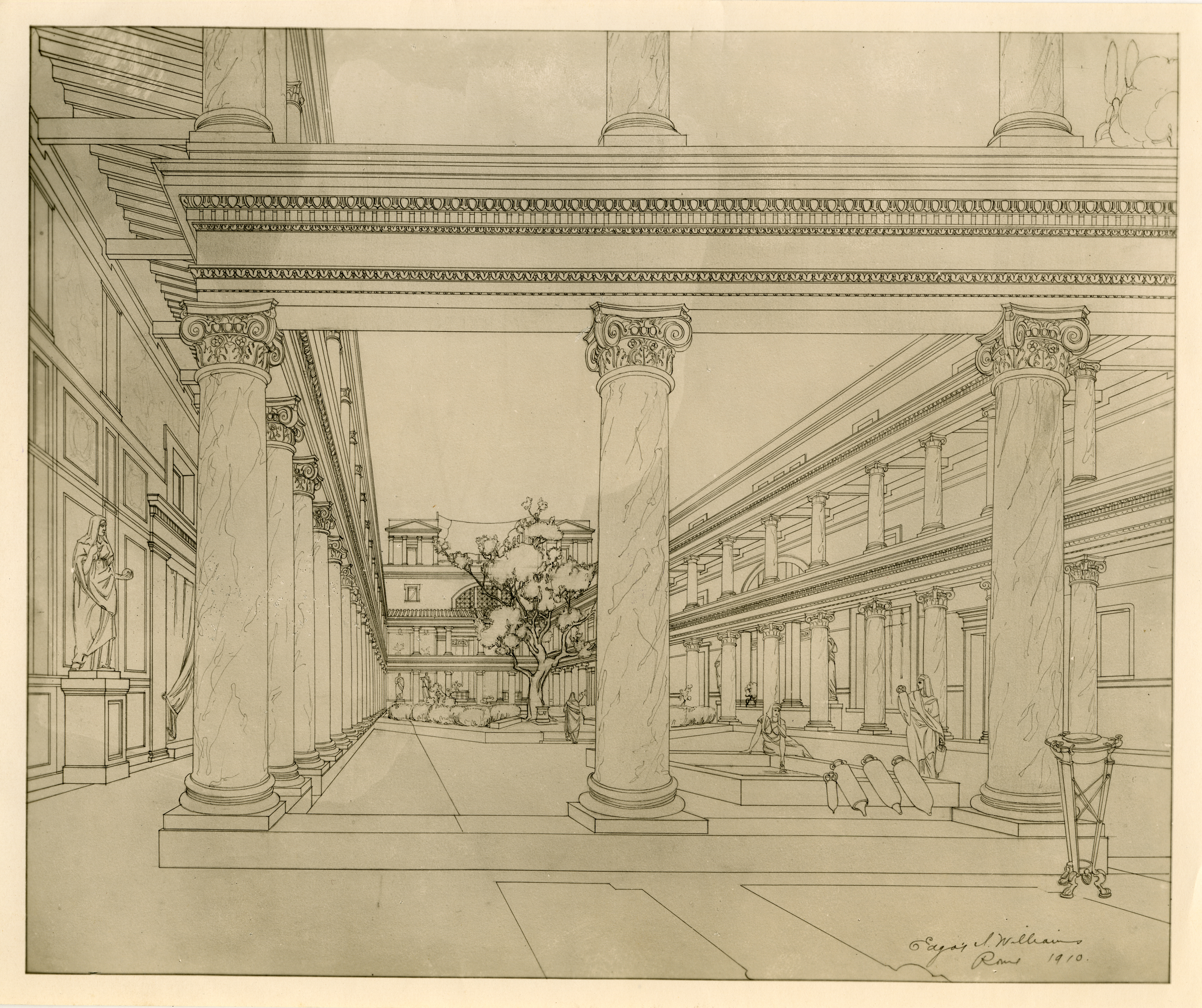 3200x2683 75701] [House Of The Vestals, Roman Forum Perspective Elevation - Roman Forum Sketch