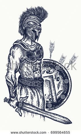 281x470 Warrior Tattoo And T Shirt Design. Gladiator Spartan Warrior - Roman Gladiator Sketch