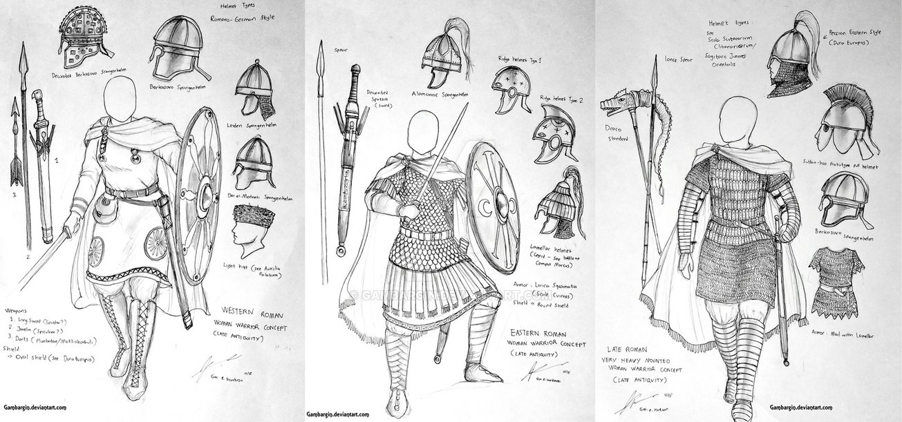 1305x611 Late Roman Empire Women Warriors Concept Sketch By Gambargin On - Roman Warrior Sketch