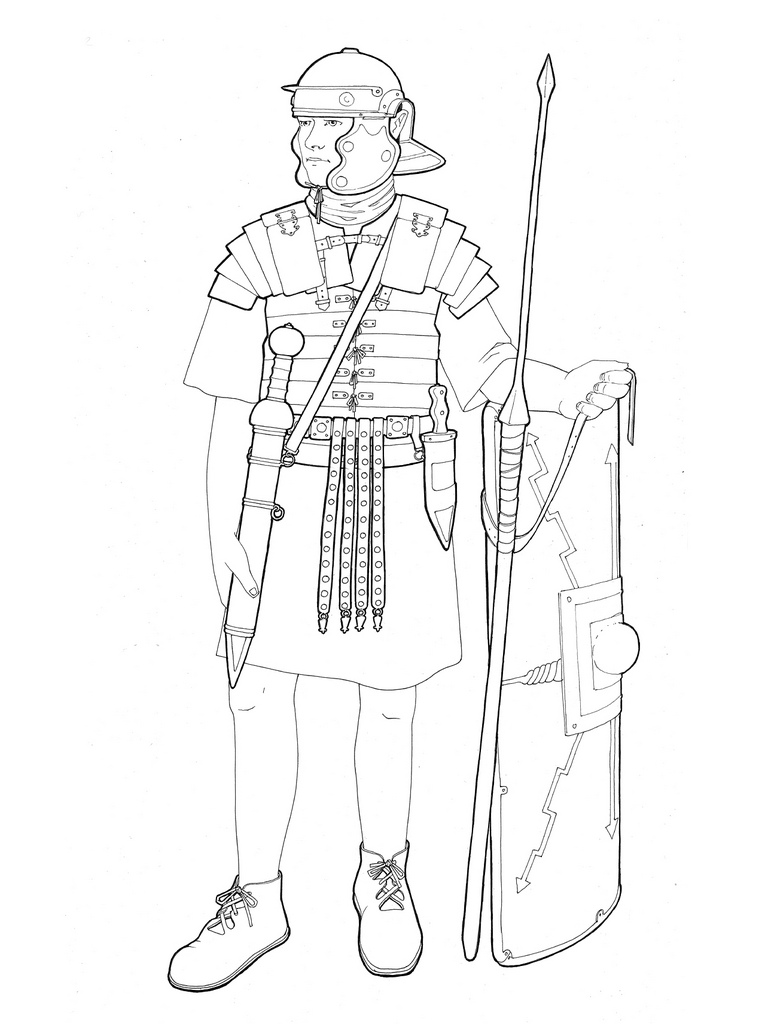 768x1024 Roman Legionary Line Drawing Emphasising The Equipment Jh Cook - Roman Warrior Sketch