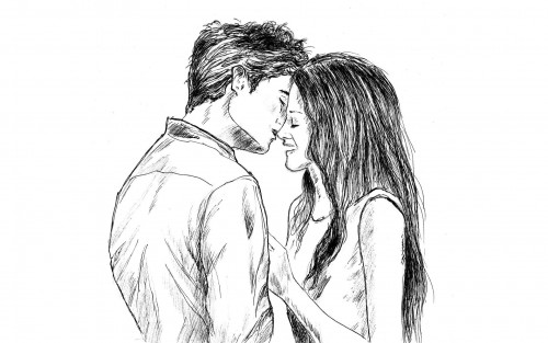 500x313 Romantic Couple Sketch Images Cute Love Drawings Pencil Art Hd - Romantic Couple Sketch Images