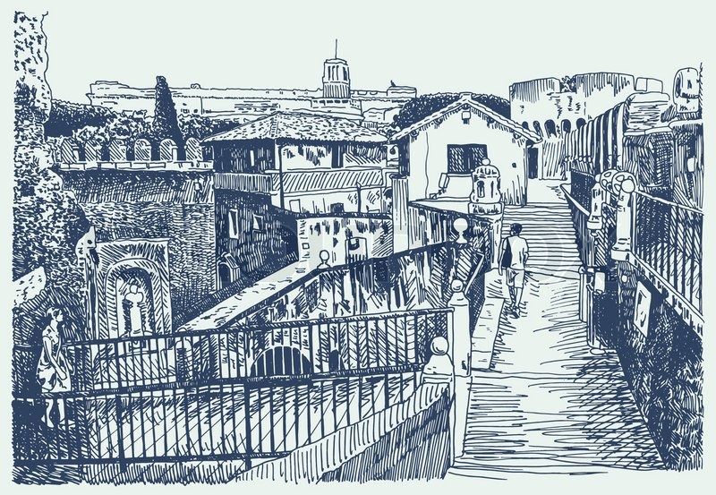 800x553 Drawing Of Italy Cityscape - Rome Sketch