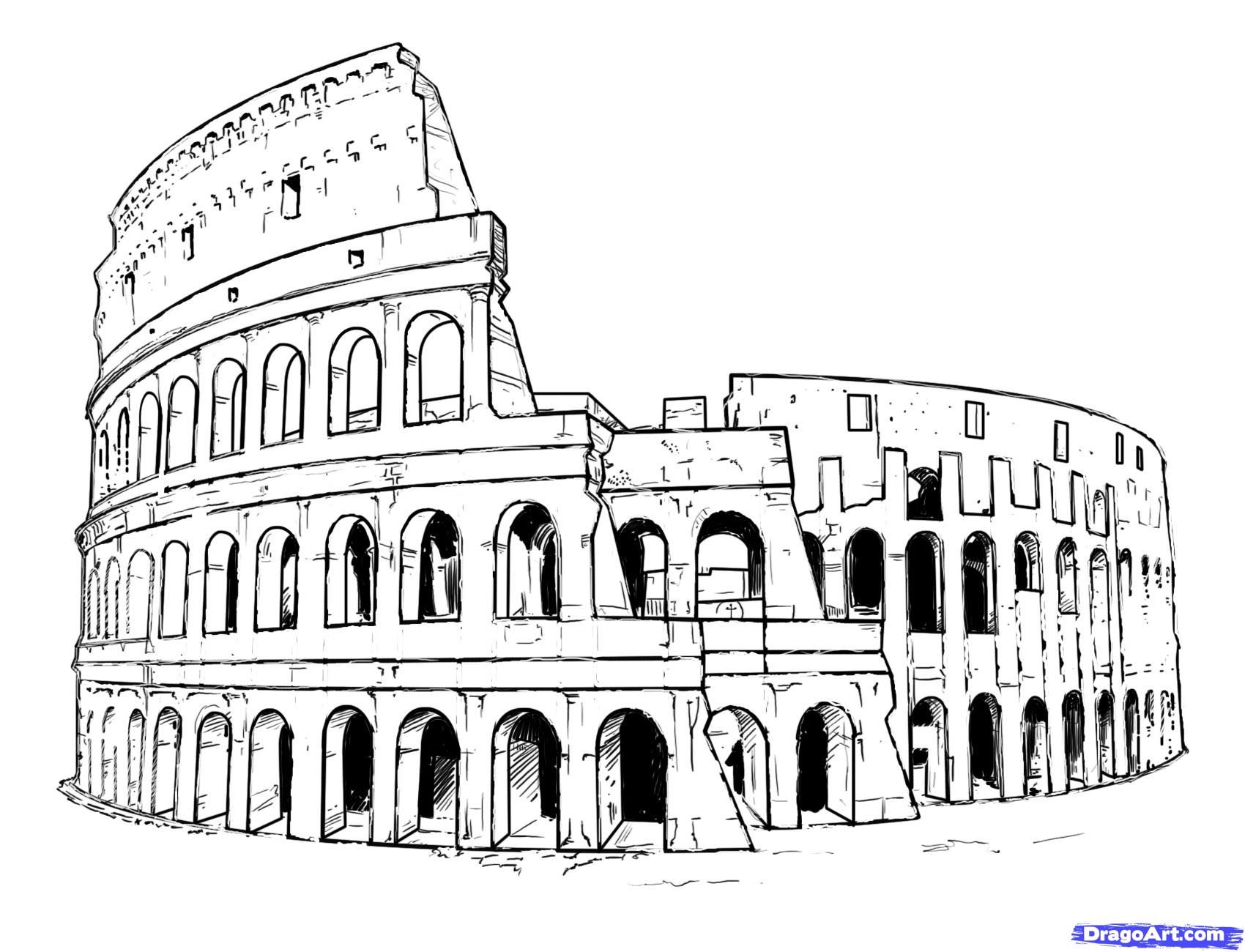 1700x1300 How To Draw The Colosseum, Step By Step, Famous Places, Landmarks - Rome Sketch