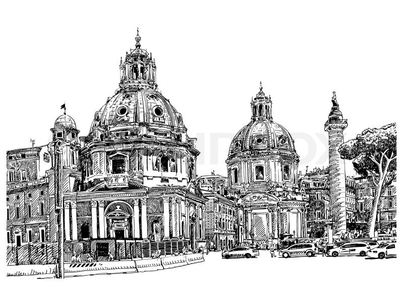 800x579 Original Black And White Digital Drawing Of Rome Italy Cityscape - Rome Sketch