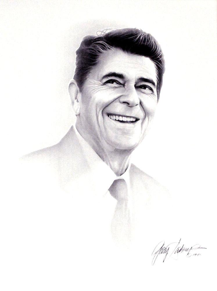 747x1000 Ronald Reagon Art Prints By Gary Saderup - Ronald Reagan Sketch
